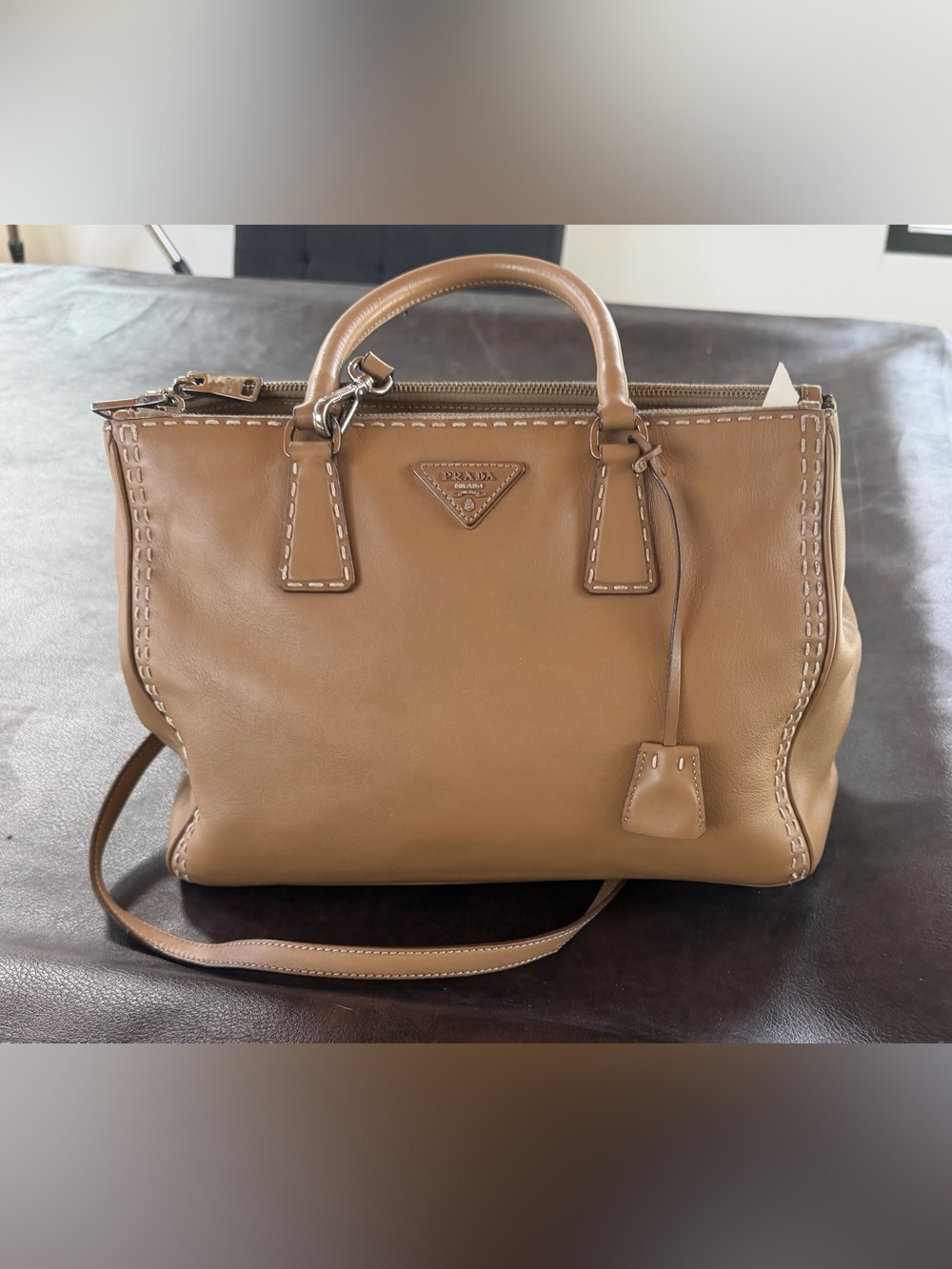 Prada Tan Leather Galleria Bag with Top Handles - Picture 9 of 9